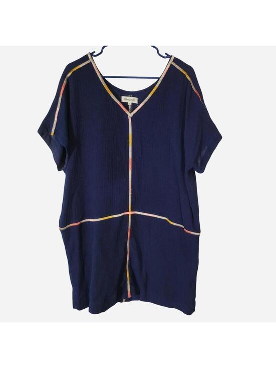 Madewell Dresses & Skirts - Madewell Isadora Embroidered Navy Cotton Dress V Neck Medium
